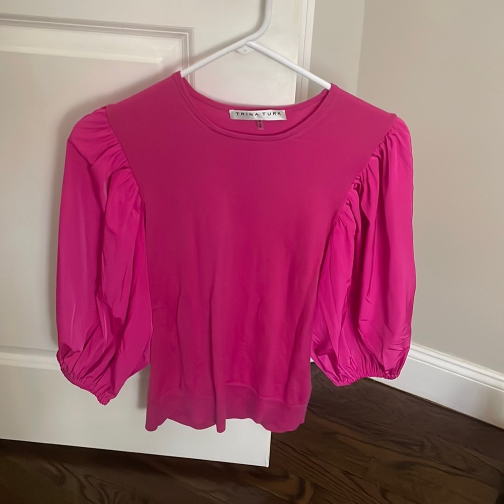 Trina Turk Hot Pink Puff Sleeve Sweater